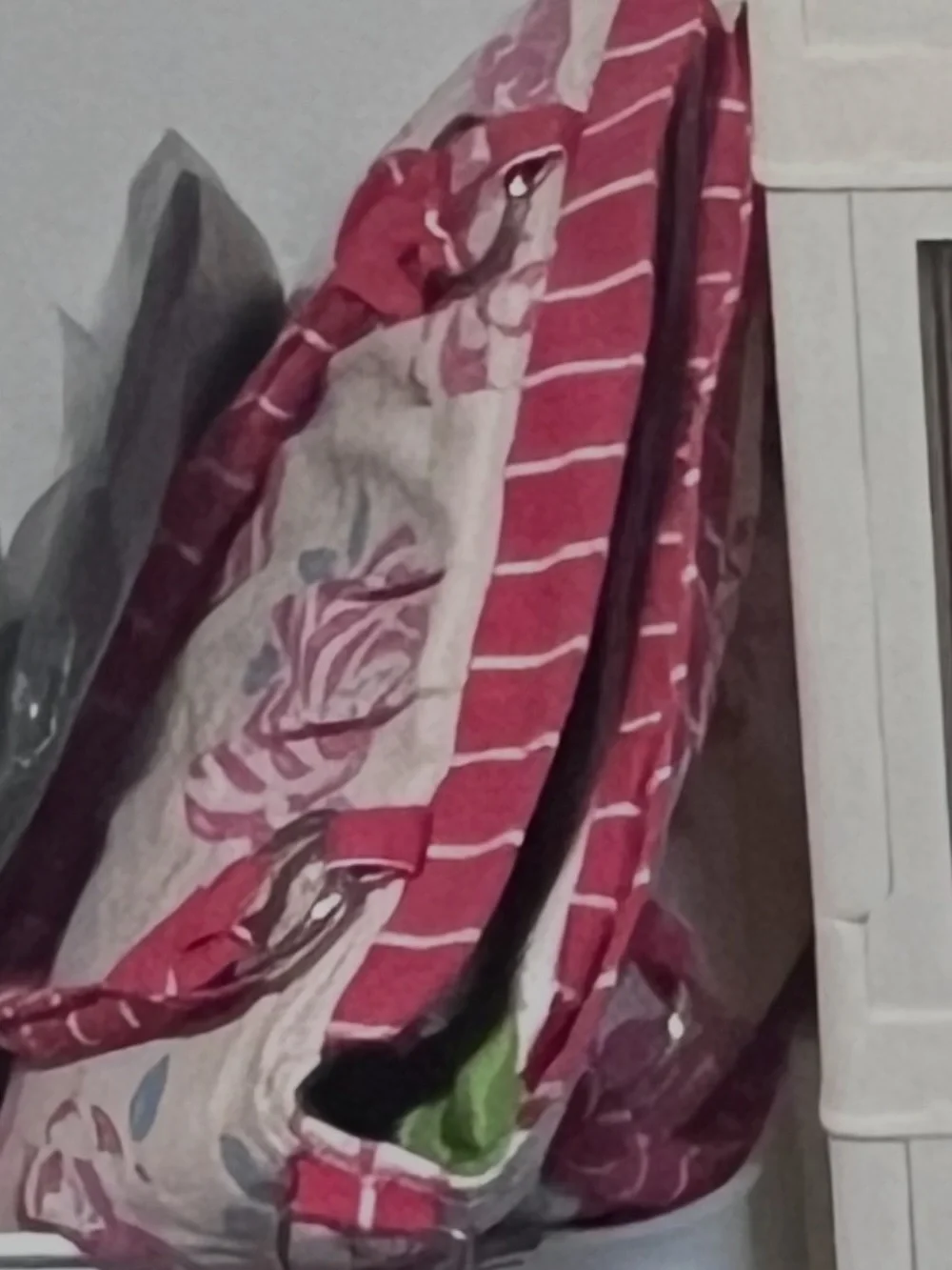 Floral Print Canvas Tote Bag Pink green lining craft shoulder purse - Picture 2 of 4